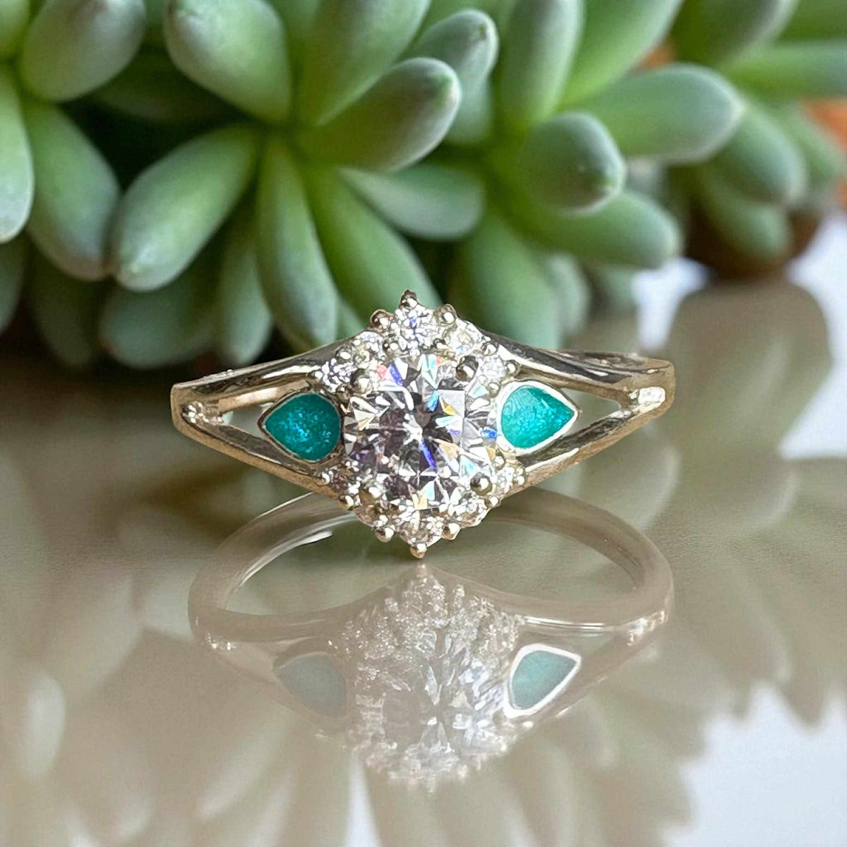 Pear and Solitaire Ring, suitable for 2 sets of inclusions