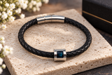 Mens My Beloved Black Braided Leather & Stainless Steel Bracelet handmade keepsake jewellery