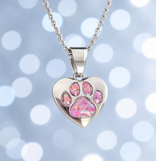 Pawprinted Heart Stainless Steel Pendant