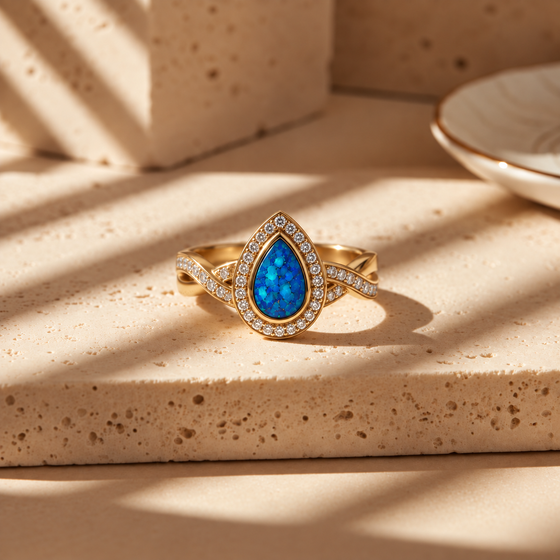 9ct Gold Criss Cross Tearstone Ring