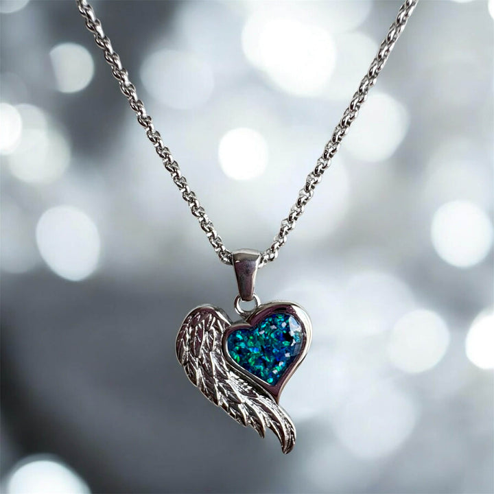 Angel Wing Heart Stainless Steel Pendant handmade keepsake jewellery