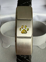 Mens Leather/Stainless Steel Dog Paw Bracelet handmade keepsake jewellery
