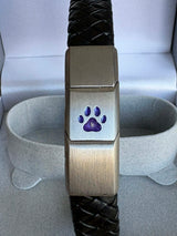 Mens Leather/Stainless Steel Dog Paw Bracelet handmade keepsake jewellery